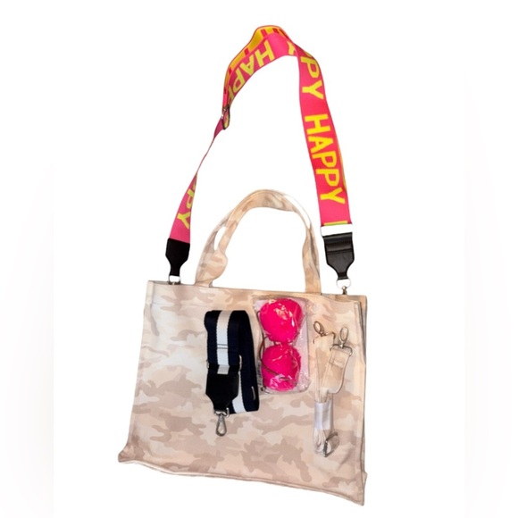 Koala Kanvas Handbags - Camouflage Travel Bag with Pink Happy Strap